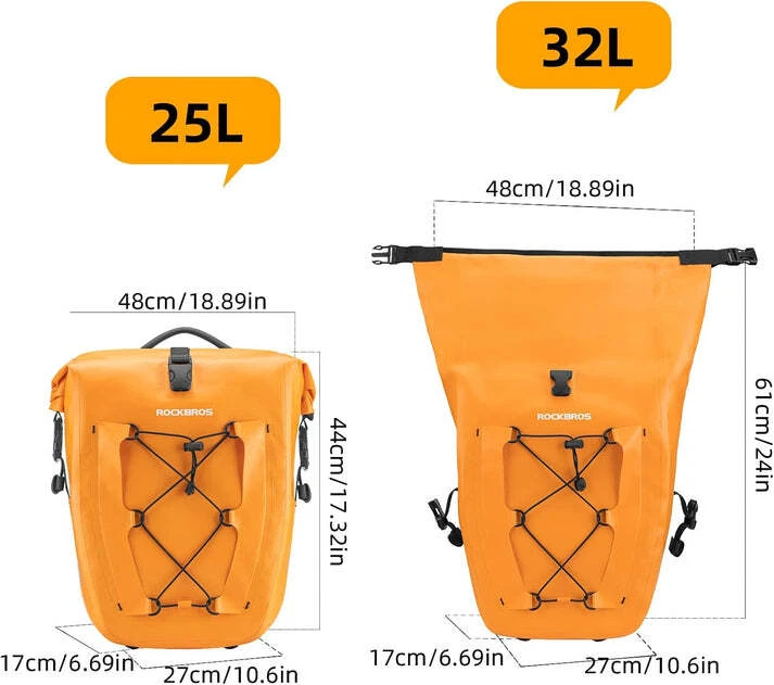 ROCKBROS 2pcs Bike Panniers Rear Rack Bag 32L Waterproof Durable Easy to Install - Image 3 of 4
