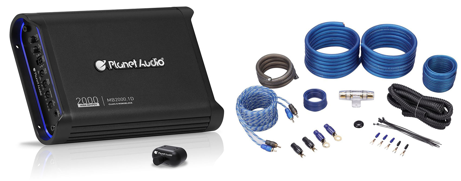 Planet Audio MB20001D 2000 Ваттный 1-омный моноусилитель класса D Комплект проводов для усилителя