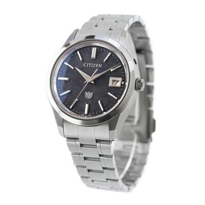 The CITIZEN AQ4100-57E Eagle Feather Pattern Analog Men's Watch Black Silver