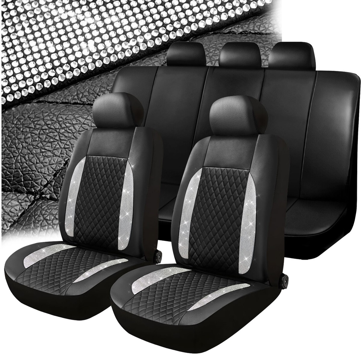 ⭐︎⭐︎⭐︎ Diamond Leather Car 5 Seats Cover Auto Seat Covers Full Set For