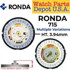 Genuine Ronda 715 Watch Movement Swiss Parts, 3 Hands (Multiple Variations)