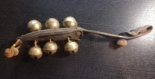 6 Antique Vintage Brass Sleigh Bells on Leather Strap