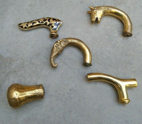 Lot of 5 Vintage Style Solid Brass Head Handle For Walking Stick handmade Shaft - Afbeelding 1 van 3