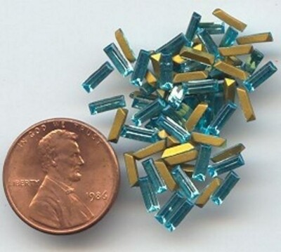 144 VINTAGE GLASS 6X2mm AQUA BAGUETTE GEM JEWELS 932A