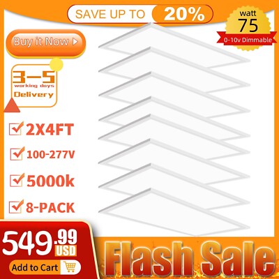 8 Pack 2x4 LED Flat Panel Light Fixture Daylight, Drop Ceiling Office Lights 75W