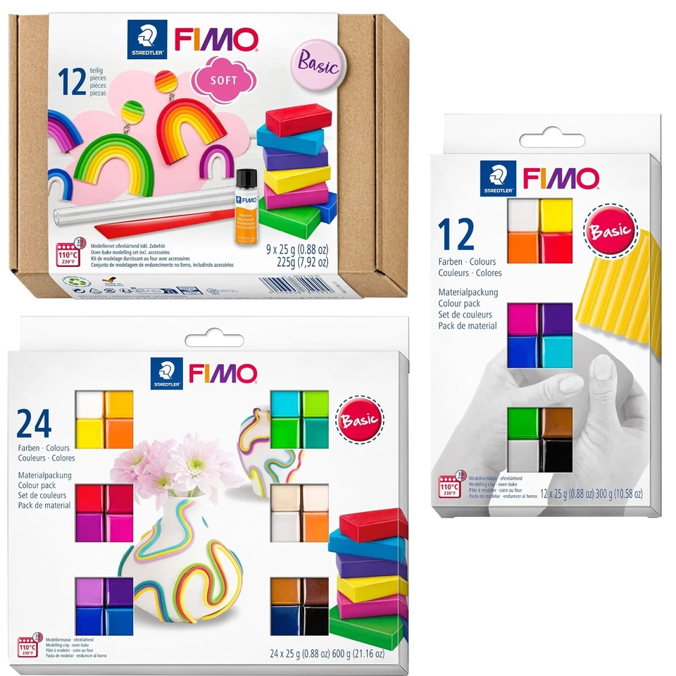 FIMO Soft Oven Hardening Polymer Modelling Clay - Starter Kits - 25g Half Blocks