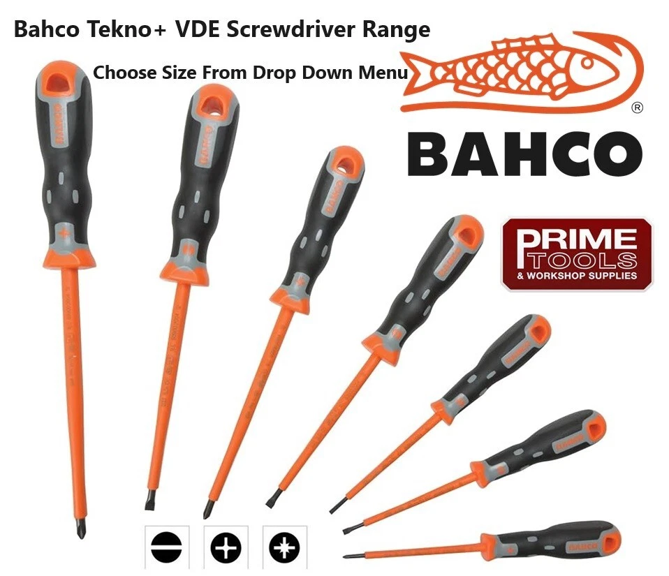 Bahco Tekno+ VDE Insulated Screwdrivers Slotted / Phillips / Pozi - Choose Size