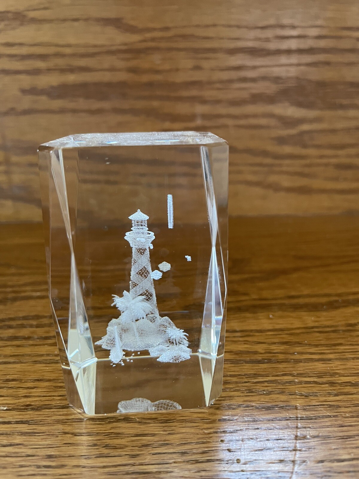 Laser cut etched crystal glass cube paper weight 3D lighthouse sailboat ...