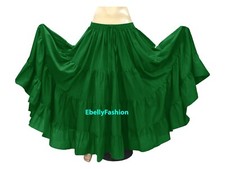 Emerald Green Cotton Gypsy 4 Tiered 10 Yard Skirt Belly Dance Flamenco Jupe