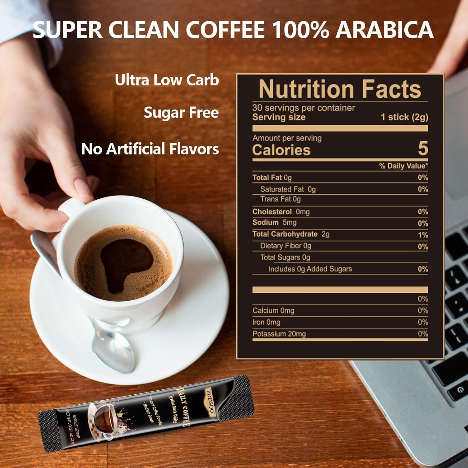 100% Arabica Instant Coffee Packets Medium Roast &ndash; Single-Serve Packets 60 Count