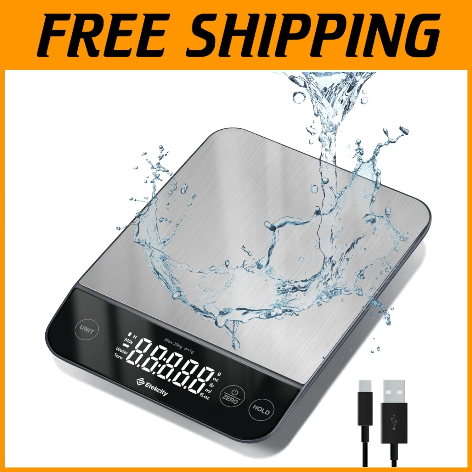 Rechargeable Grams and Oz Food Scale, 304 Stainless Steel