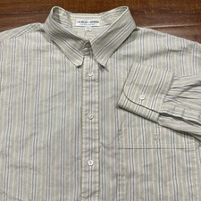 Vintage Giorgio Armani Button Up Shirt Men XL 16 Beige Stripe Long Sleeve Luxury
