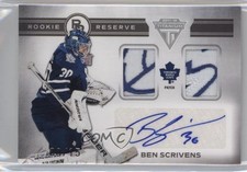 2011 Titanium Rookie Reserve Memorabilia 9/15 Ben Scrivens Dual Patch Auto 2d8