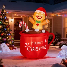 6.3 / 6.5FT Christmas Gingerbread Man Inflatable Decoration for Outdoor Holiday