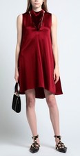 NWT Valentino Deep Red Satin & Velvet High-Low Trapeze Mini DRESS, Size 4