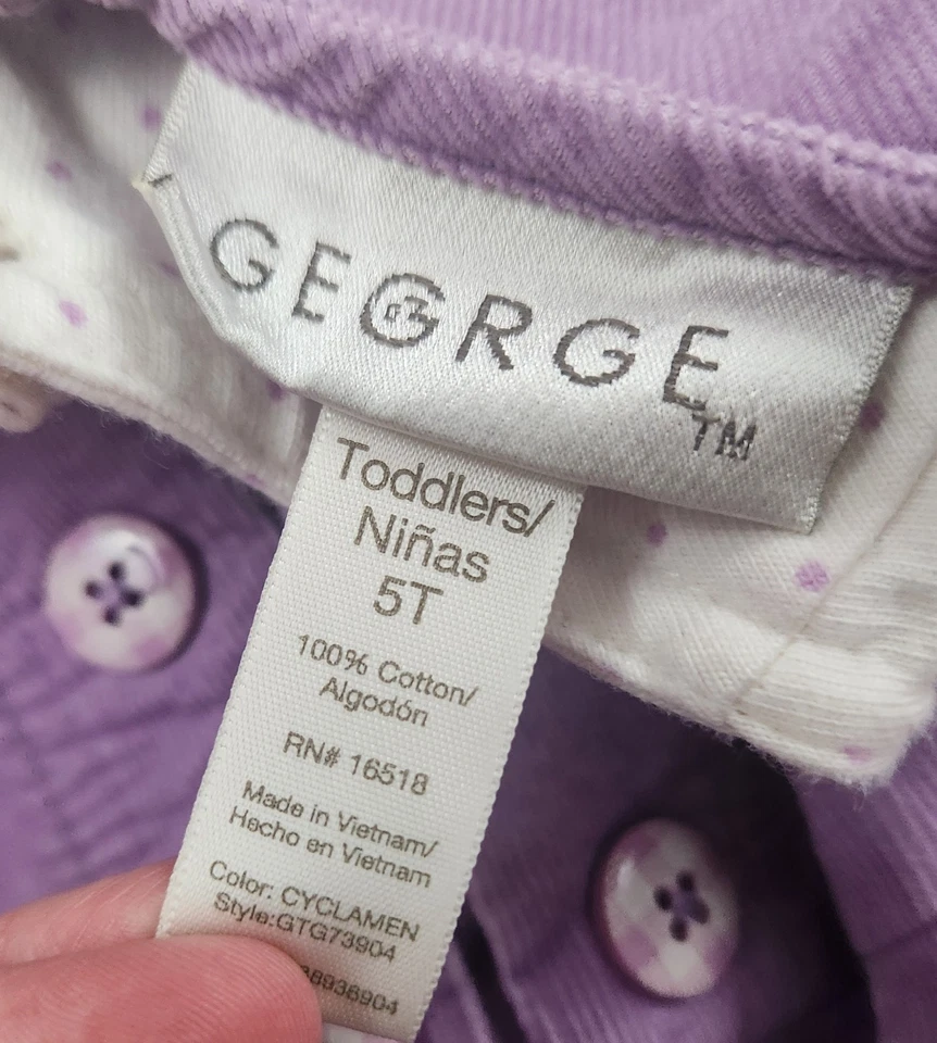 Y2K De Colección George 5T Pana Jumper Vestido y Camisa Manga Larga Conjunto - Lunares Lavanda Foto 4 de 4