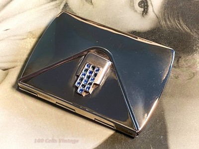 Glänzende silberfarbene Vintage-Handtasche mit Schmucksteinen Doppelspiegel: Schminkspiegel - 1y