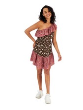 BAR III DRESSES Womens Brown Elastic Waist Lined Pullover Flutter Sleeve Dress S