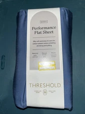 Threshold QUEEN 400 Thread Count Performance Flat Sheet Metallic Blue NEW