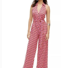 DVF Diane Von Furstenberg Pink Geometric Jumpsuit L Wrap Wide Leg NWT