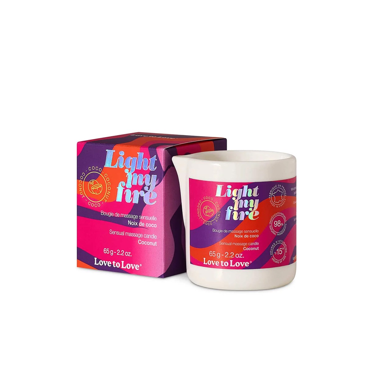Bougie de massage naturelle parfum Noix de coco haut de gamme LOVE TO LOVE