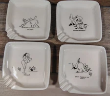 Tobacciana. 4 Ceramic Ashtrays With Illustration By Mickey Bach