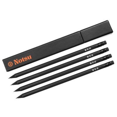4 PCS Black Pencils 2 Set, Wood Writing Travel Case Office School Stationery