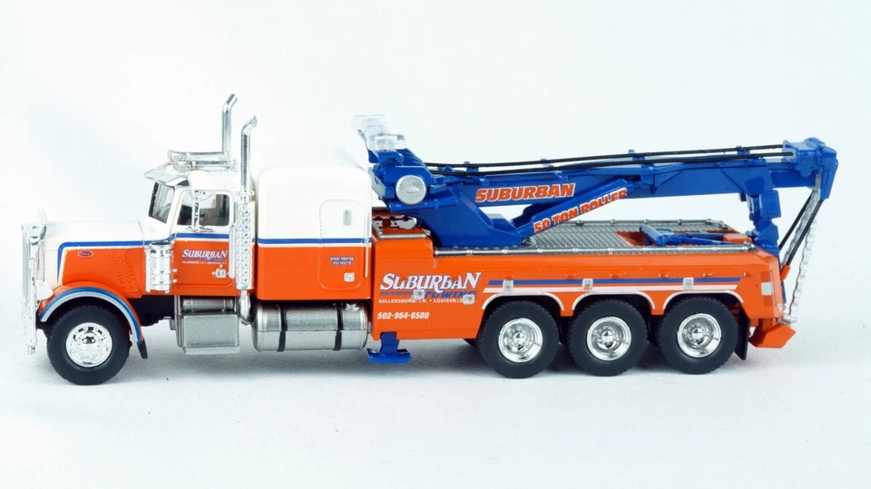 Brekina 1973 Peterbilt 359 Tow Truck Orange/White Suburban #86277 HO 1/87 Scale - Image 3 of 4