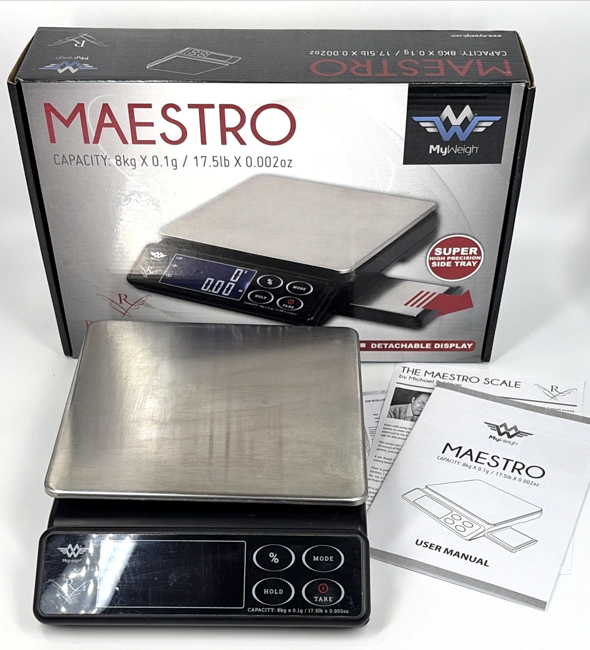 My Weigh Maestro Digital Dual Platform Kitchen Scale Mini Tray 8kg x .1g-Tested