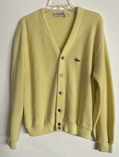 Vintage Izod Crocodile/Alligator Logo Cardigan Sweater 50s USA Yellow Large