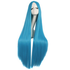 Long Straight Cosplay Wig 100cm Cyan Blue Synthetic Soft Hair Women