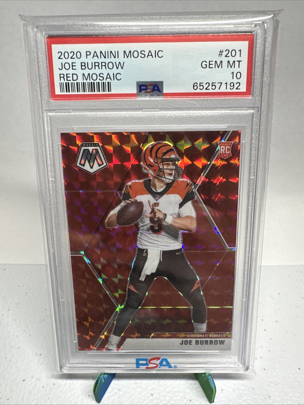 2020 Panini Mosaic RED Mosaic Joe Burrow RC #201 PSA 10 Gem Mint Bengals 🐅