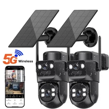 2PCS Solar Battery Powered Wireless WiFi Outdoor Pan/Tilt Home Security Camera