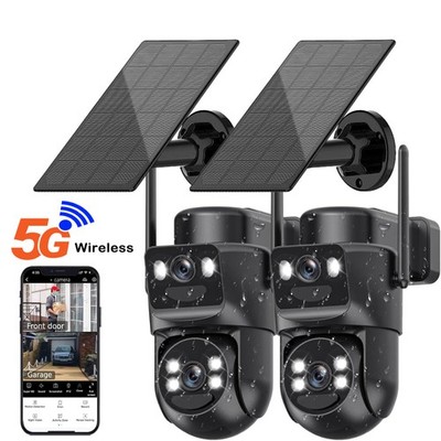2PCS Solar Battery Powered Wireless WiFi Outdoor Pan/Tilt Home Security Camera
