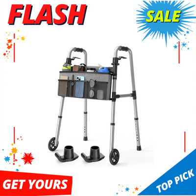 NEW Folding Walker w/ Basket Glide Skis 5'' Wheels Adjustable Height 350LB