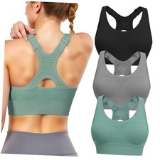 Adjustable Sports Bras for Women: 3 Pack High Support Large Black/Grey/Green
