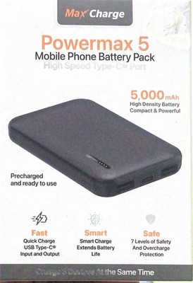 Max Portable Charge Powermax-5 5,000mAh phone battery pack usb c for iPhone!