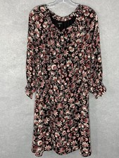Talbots Dress Womens Petite M Dark Floral Print 3/4 Sleeve Pleated Romantic Boho