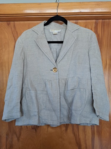 MICHAEL KORS 100% Linen Khaki Gold Cropped Blazer Womens Size 8 - Picture 1 of 7