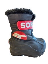 Sorel Toddler Black Red Winter Snow Commander Boots Fleece Lining Size 6