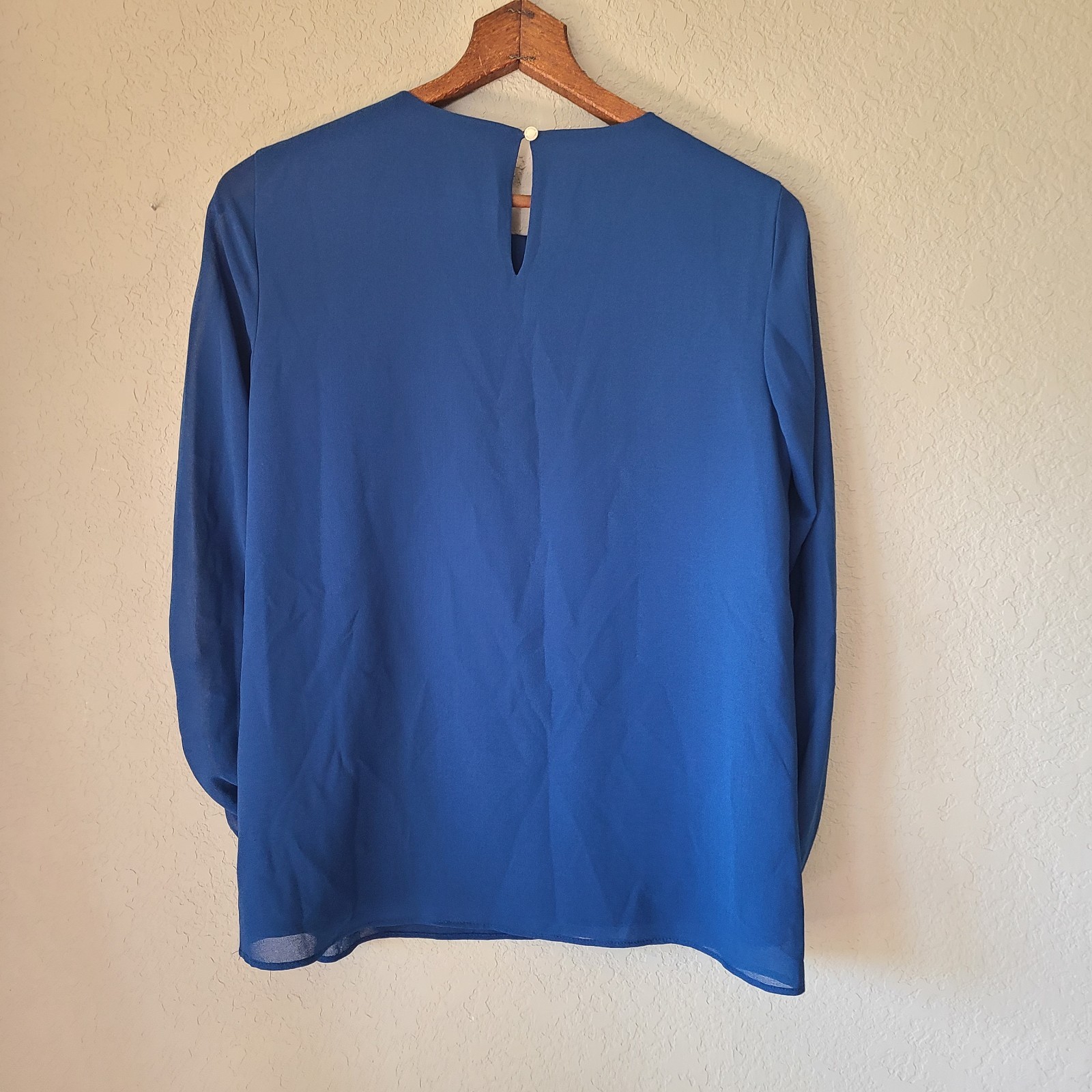 Calvin Klein Womens XS Chiffon Crew Neck Sheer Rouched Long Sleeve Blouse Teal thumbnail 5