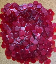1000 Clear Red 7/8" Plastic Bingo Chips Transparent Game Card Marker Lot Used