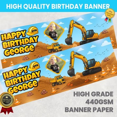Personalisierte Bagger LKW Geburtstag Party Banner - Bau Motiv - beliebiger Name