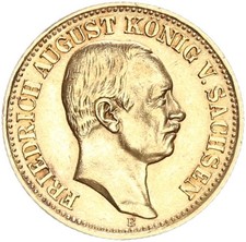 Sachsen Friedrich August III. 10 Mark 1910 E Gold vz/f. stgl. Jäger 267