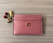 NWT Coach Essential Card Case with Charms Spazzolato Leather Peony Pink CCY14