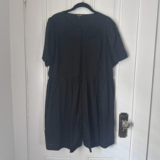 Madewell Black Cotton Pintuck Dress XL Button Front Short Sleeve Lined