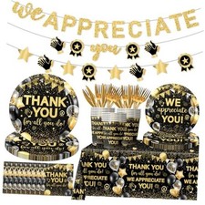 Appreciation Decorations,Black and Gold Thank You Plates And Thanks Gold