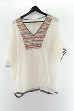 Gharani Strok Damen Tunika Gr. 40 Oberteil Creme Muster Viskose #CP-41