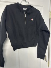 Womens Champion Cropped Top Shirt 3/4 Zip Long Sleeve REVERSE WEAVE size Small
