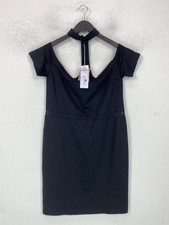 Guess Black Mini Bodycon Dress Cut Out Choker Off Shoulder Sleeve UK 16 NEW